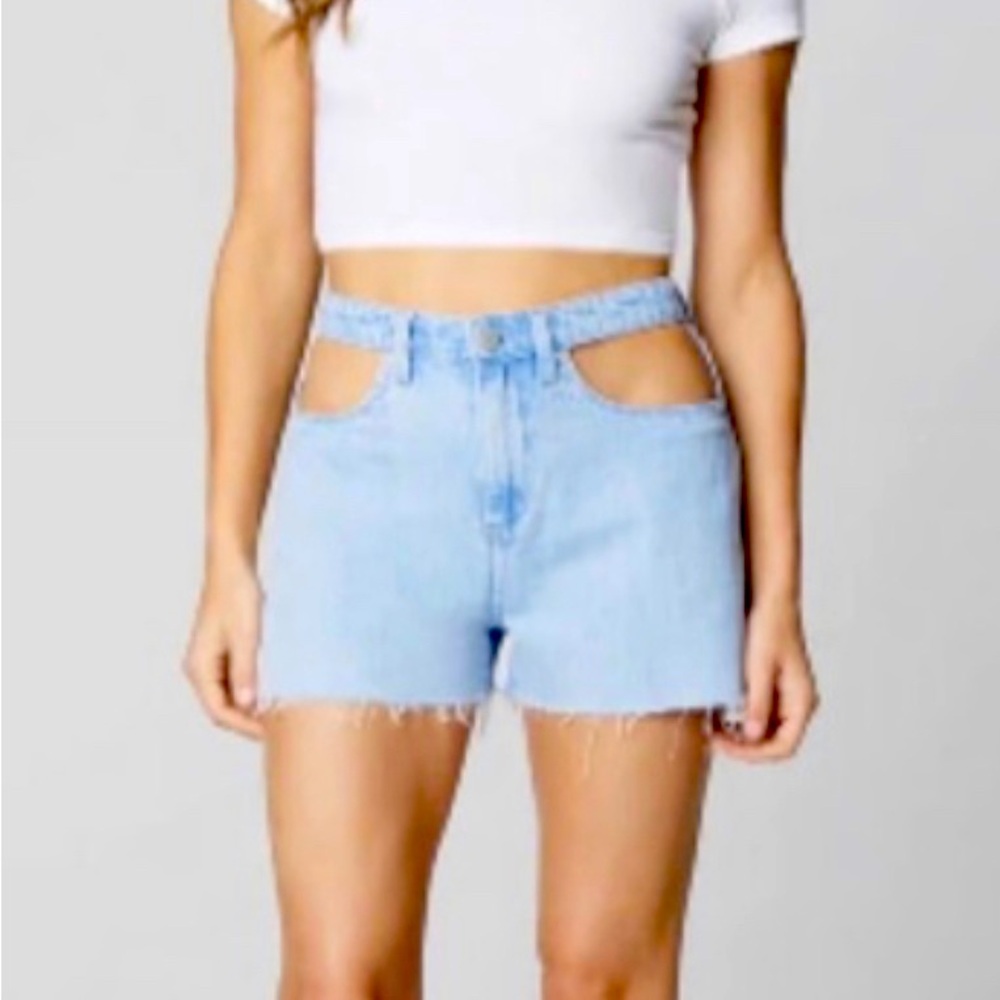 BLANK NYC “Stay Put” Women's Light Blue Denim Cutout Shorts